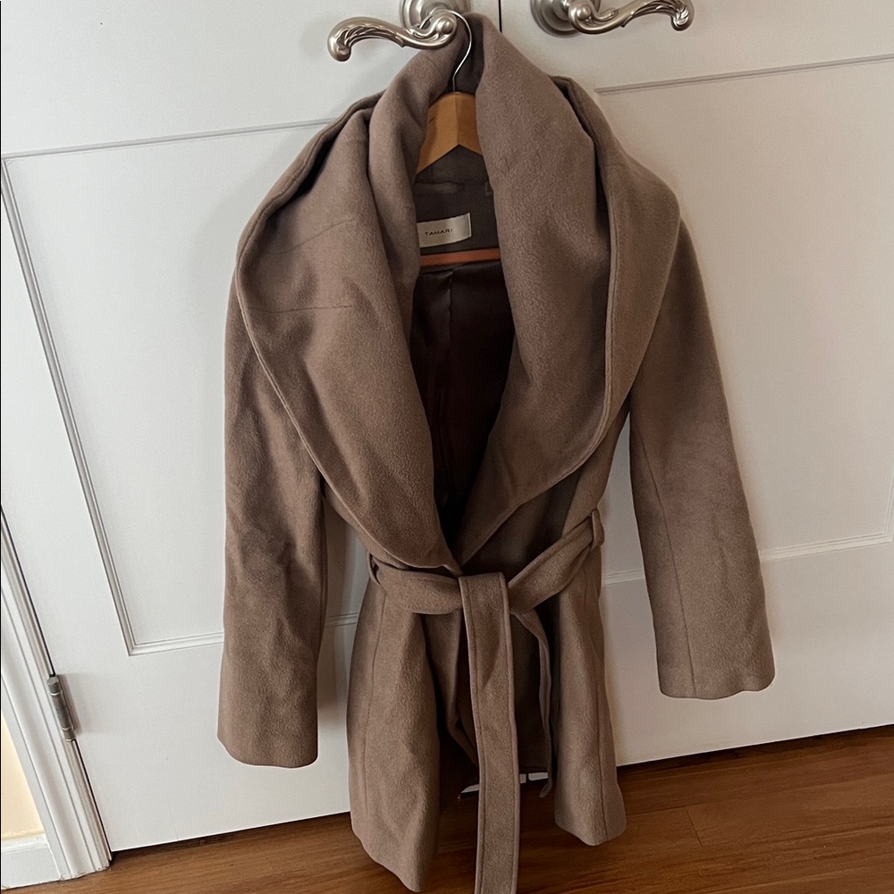 T Tahari Tan Women's Wrap Wool Coat